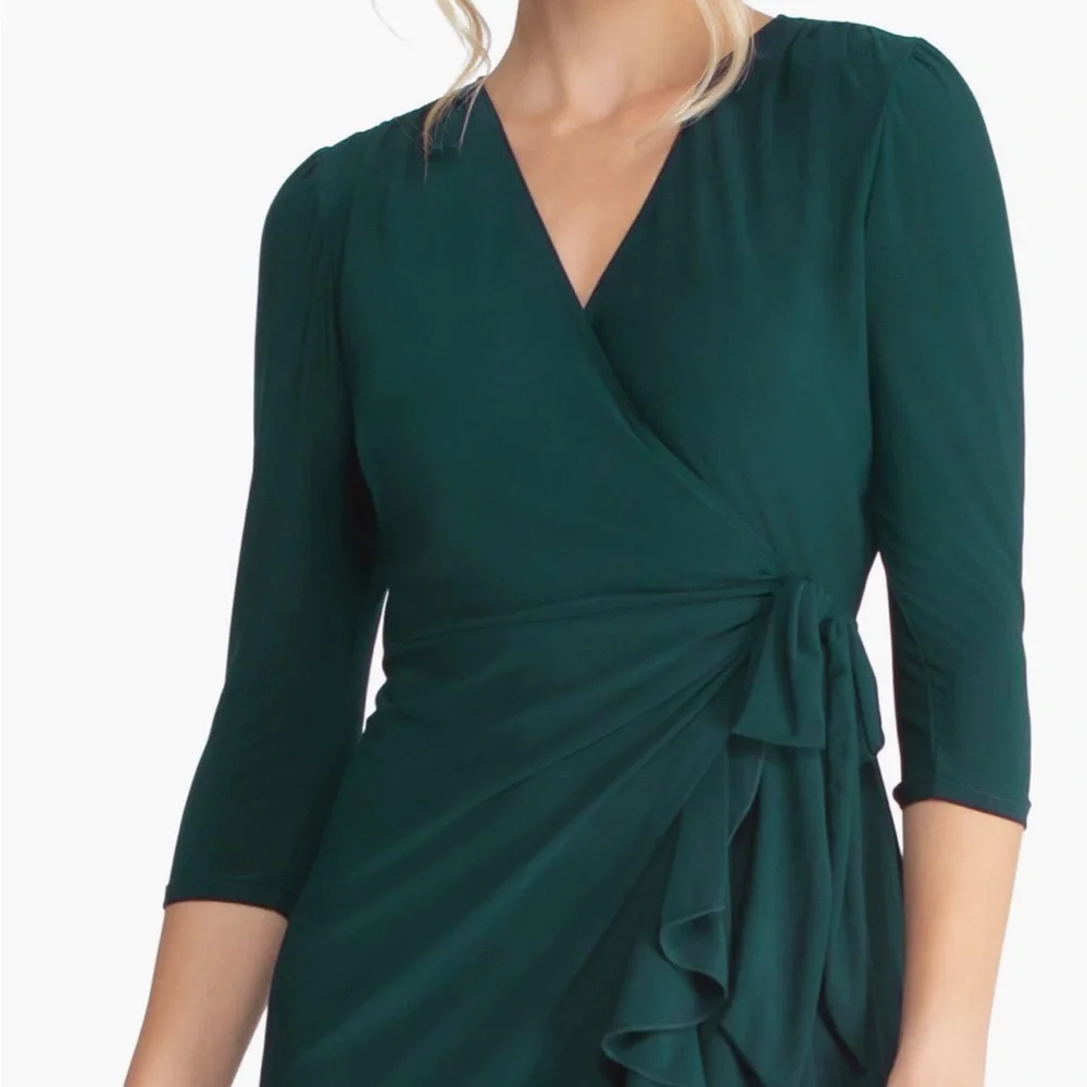 Kiyonna Whimsy Hunter Green Wrap Dress - Picture 3 of 7